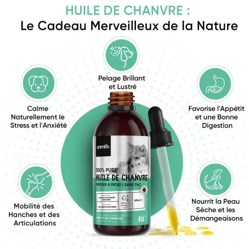 Huile Coco & Chanvre pour Chiens et Chats, Formule Apaisante, Peau Sèche -  Zanimo