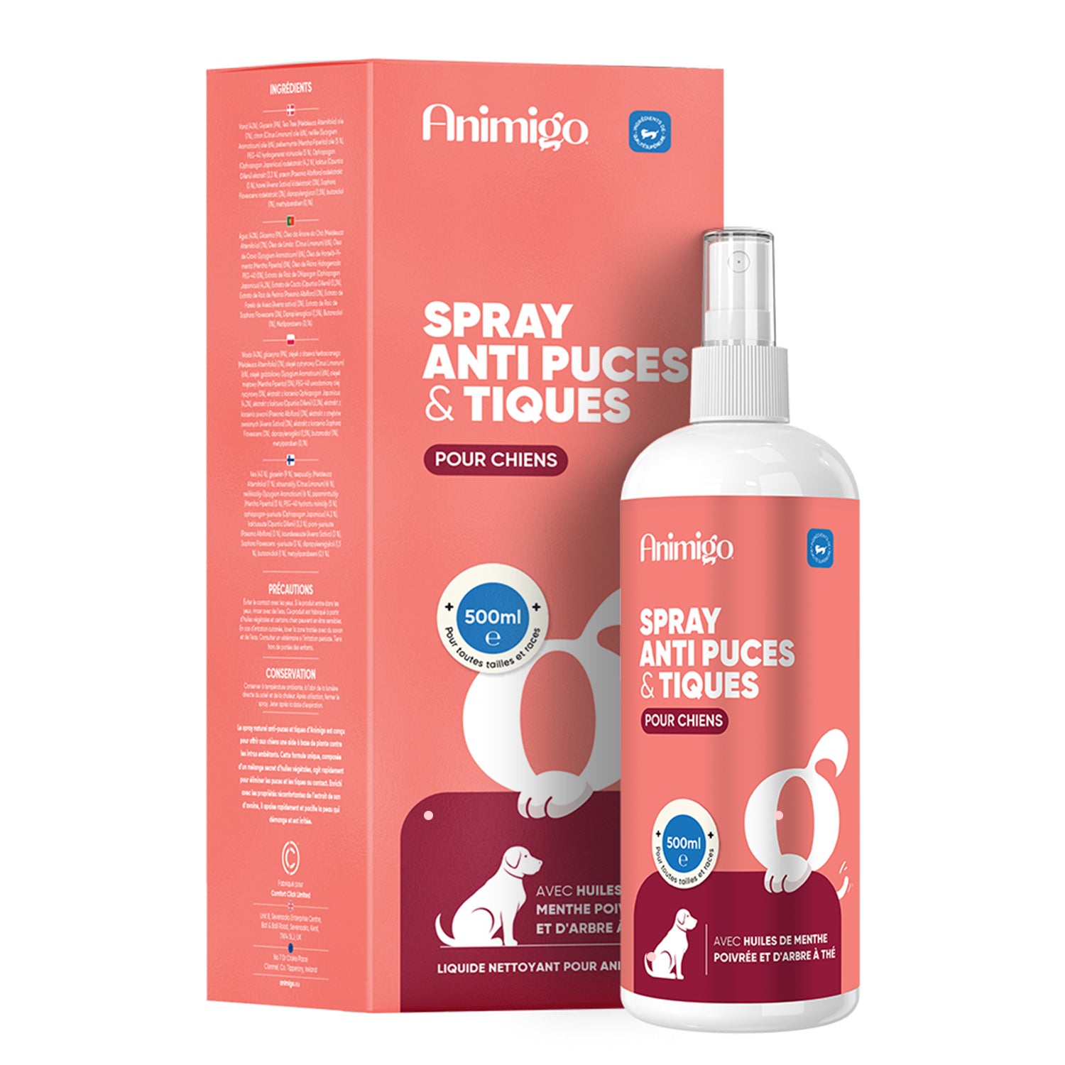 Spray anti-puces et anti-tiques pour chiens 500ml