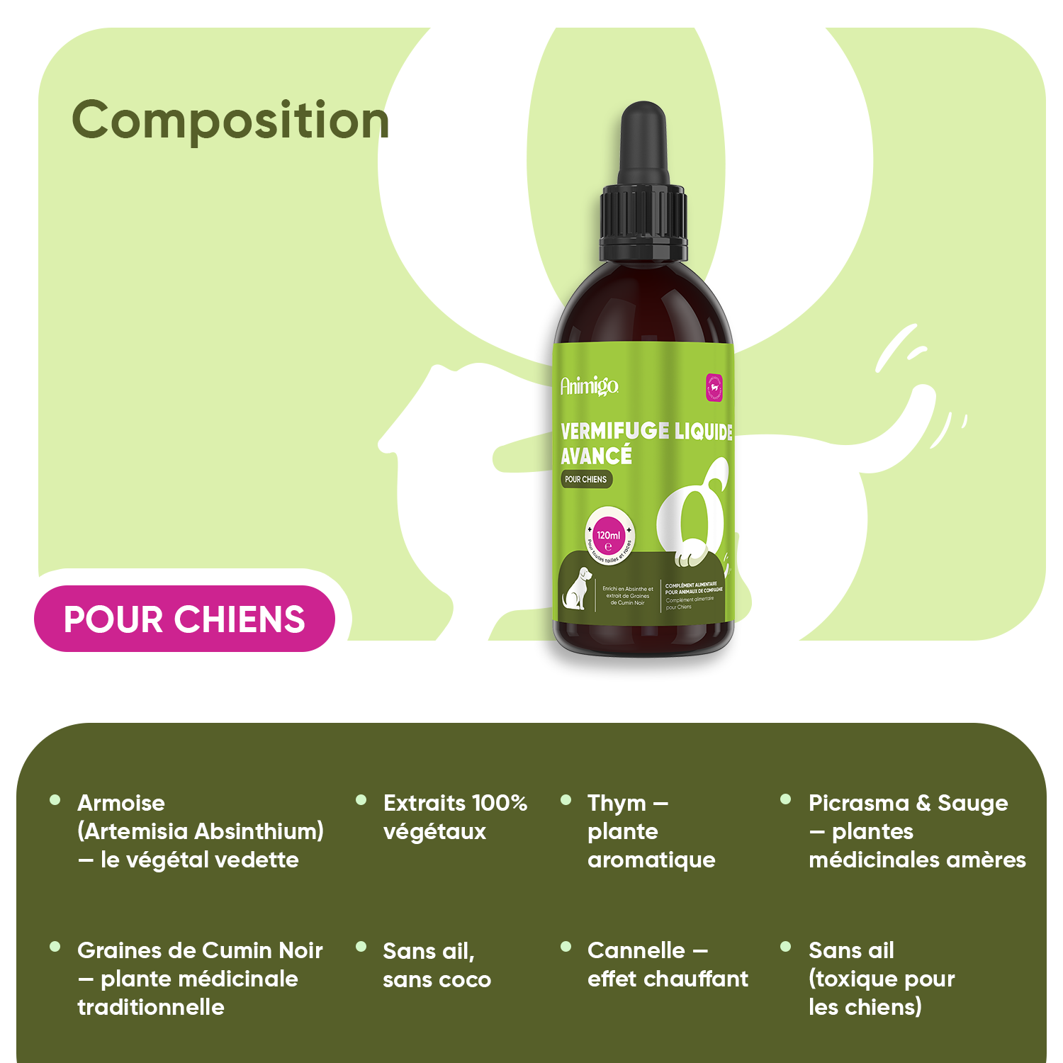 Vermifuge Liquide Avancé – Armoise 120ml – pour Chiens