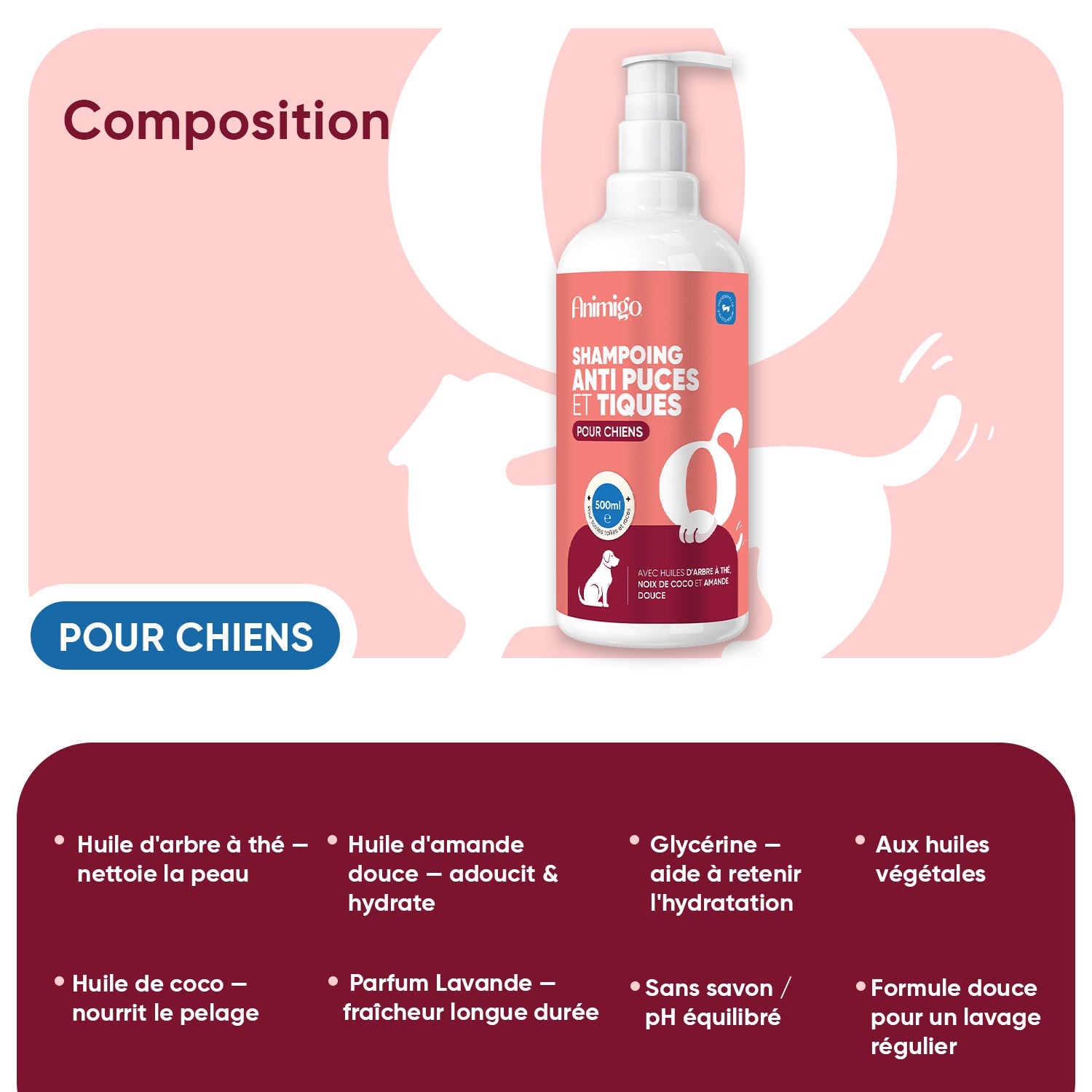 Shampooing Anti-Puces & Tiques pour Chiens 500ml