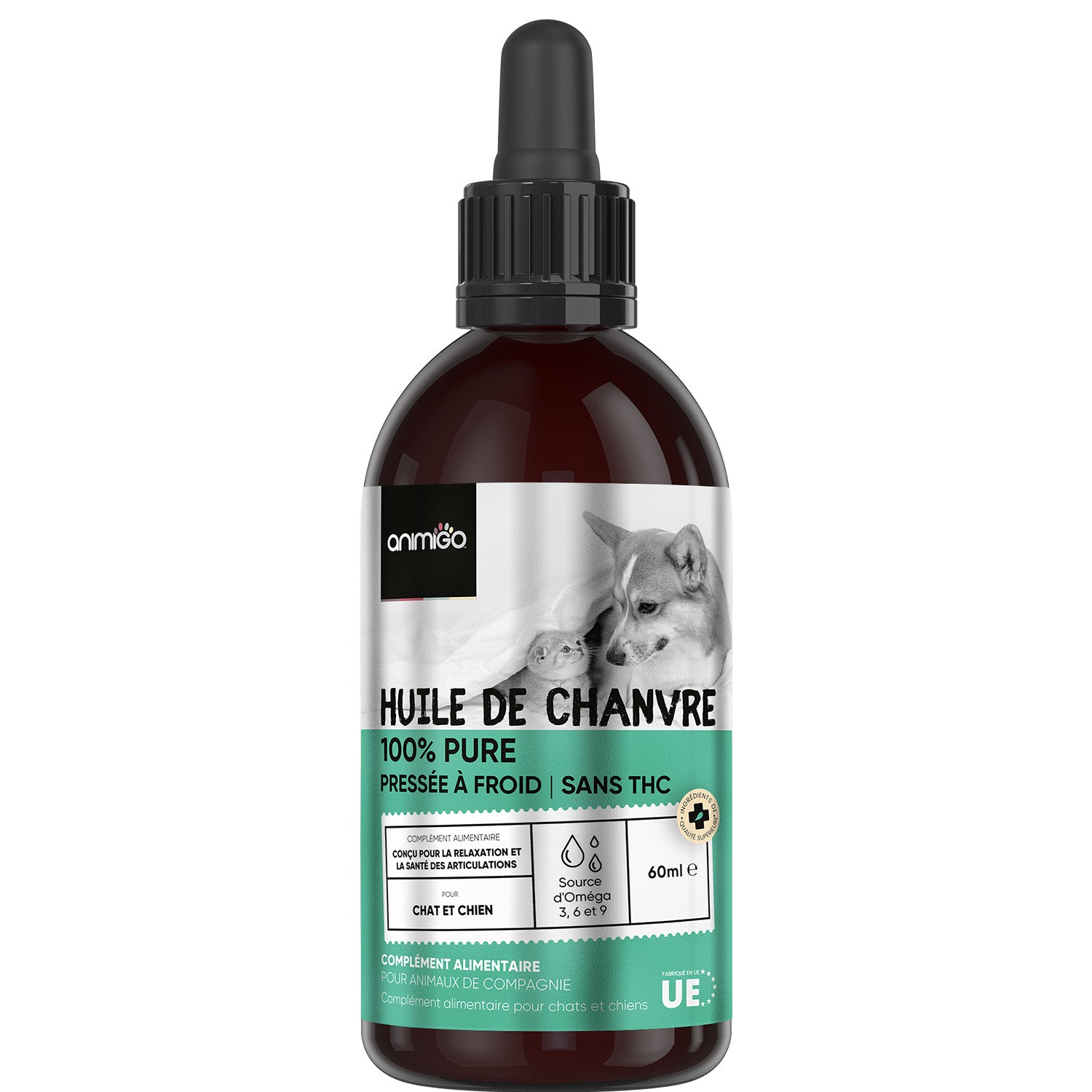 Huile de chanvre 60 ml pour chiens 55800 mg liquide