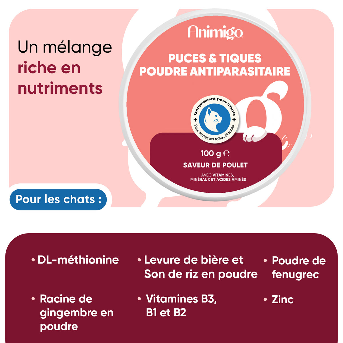 Poudre anti-puces et anti-tiques pour chats