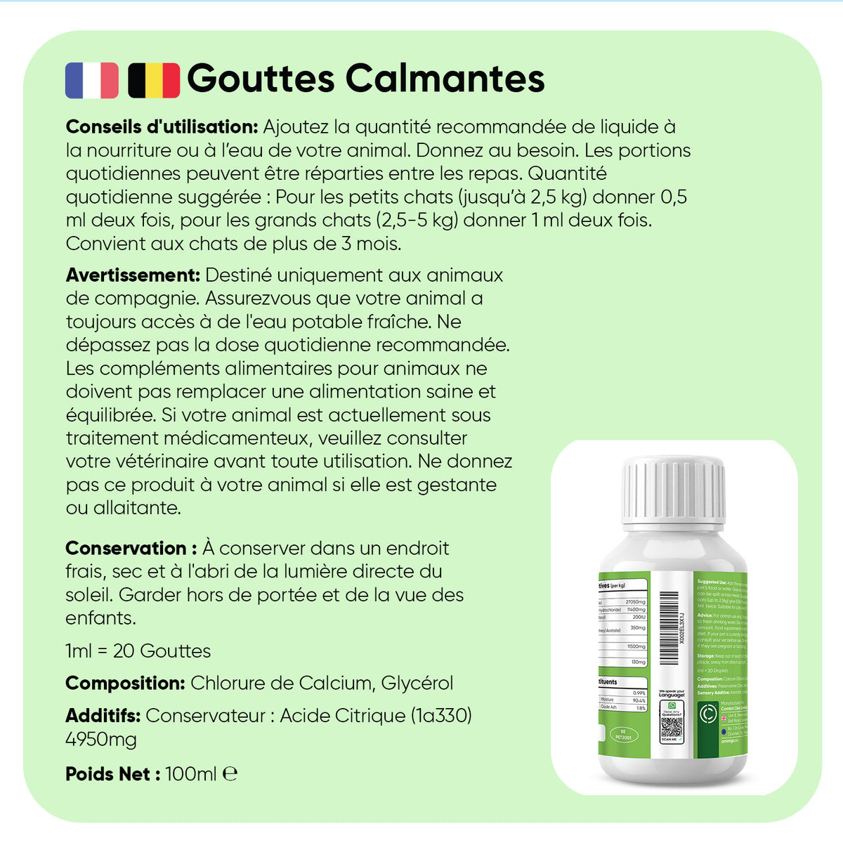 Animigo Gouttes Apaisantes pour Chats 100 ml