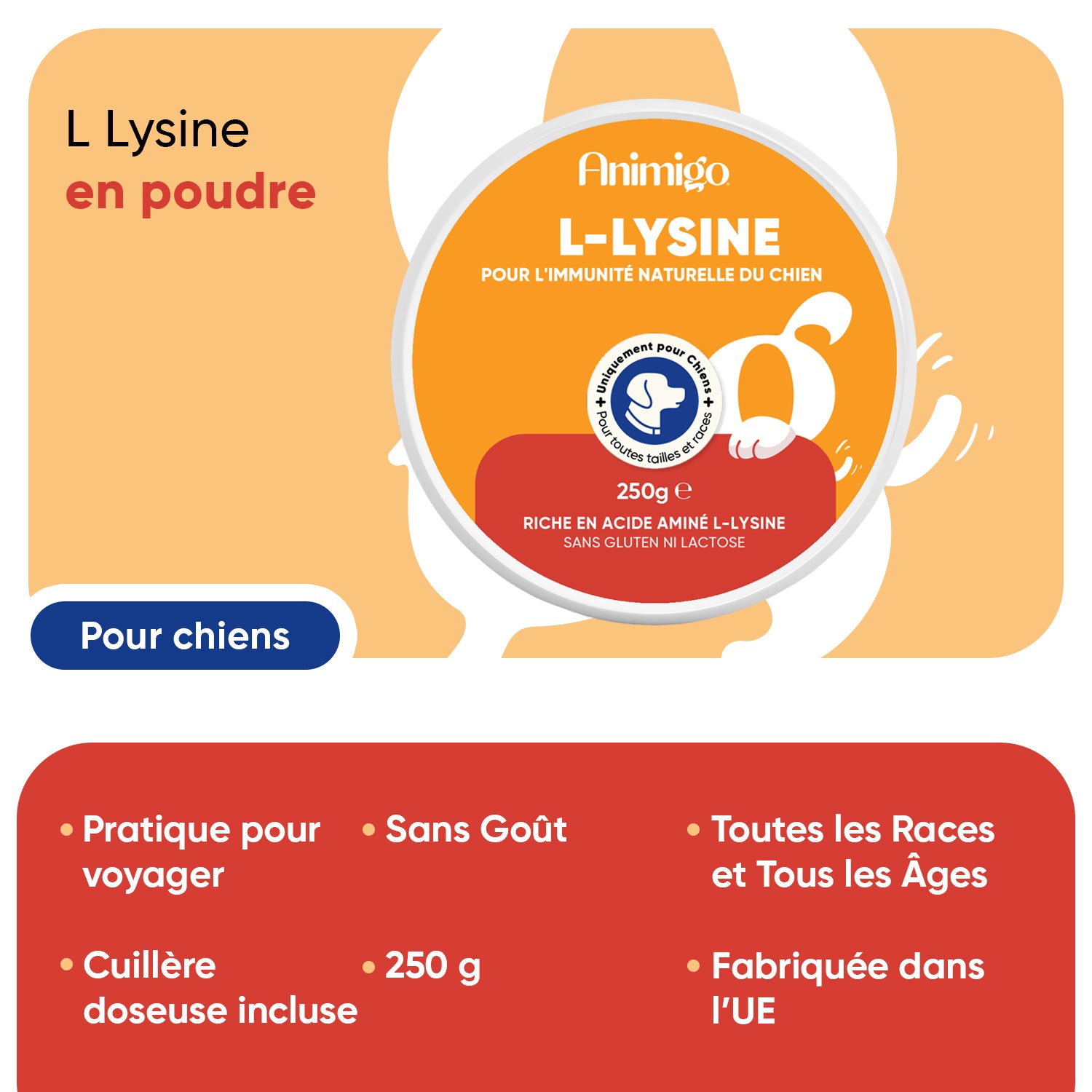 Poudre de L-lysine pour chiens 250 g