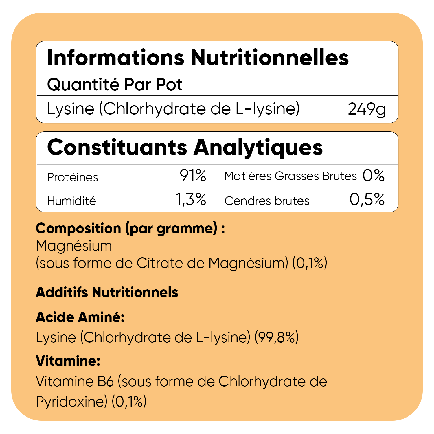 Poudre de L-lysine pour chiens 250 g
