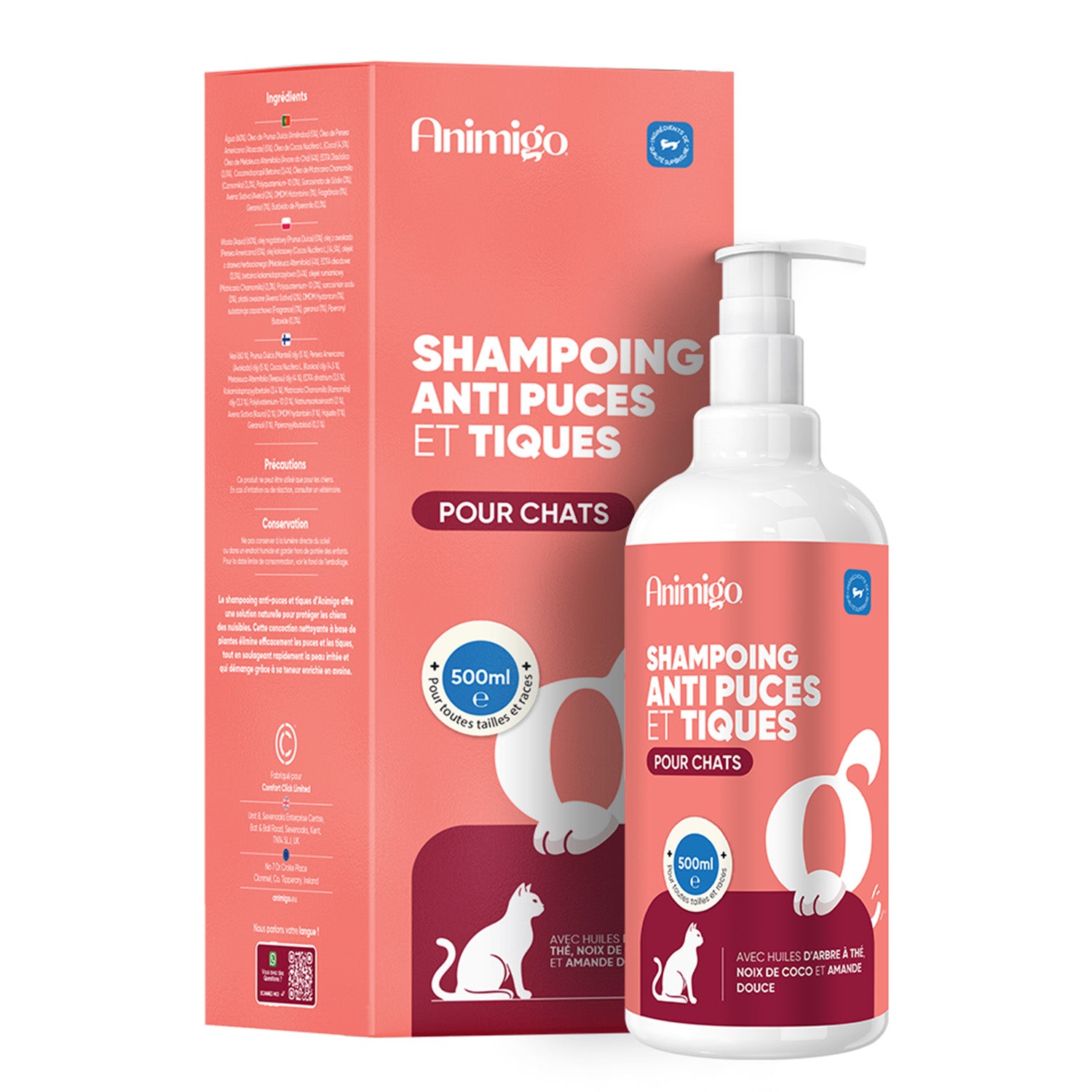 Shampoing anti-puces et anti-tiques pour chats, 500 ml