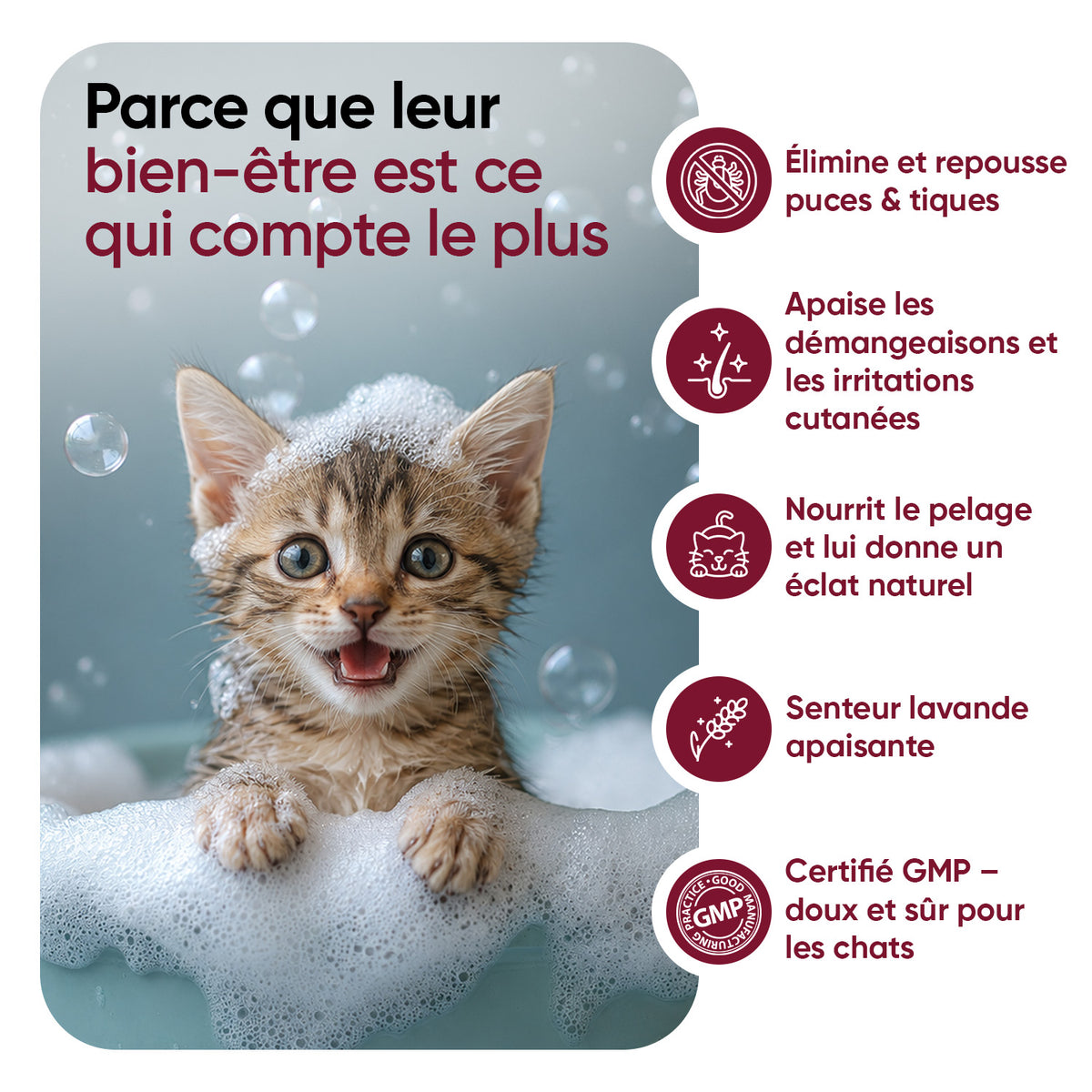 Shampoing anti-puces et anti-tiques pour chats, 500 ml