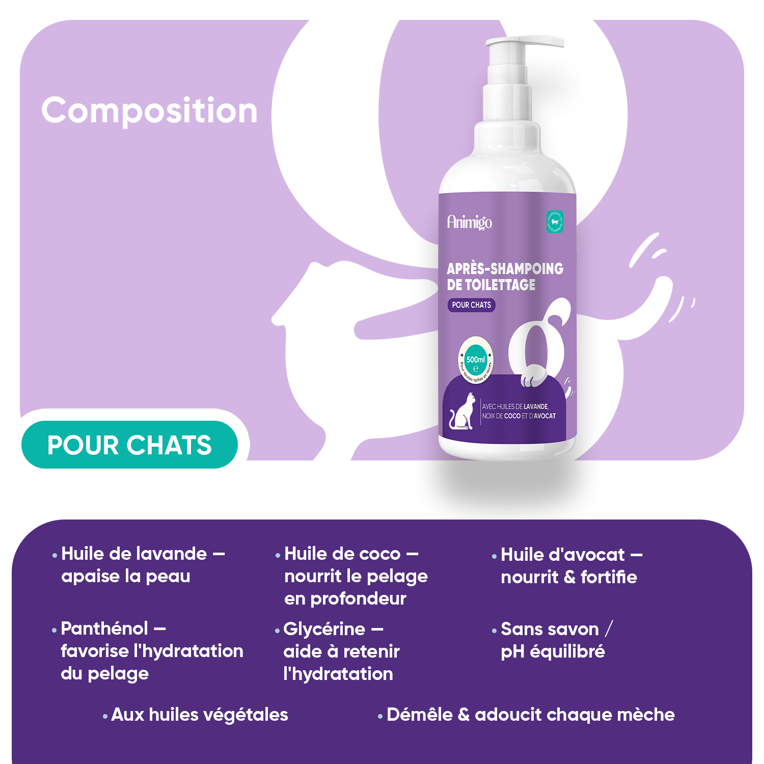 Après-Shampoing de Toilettage pour Chats 500ml