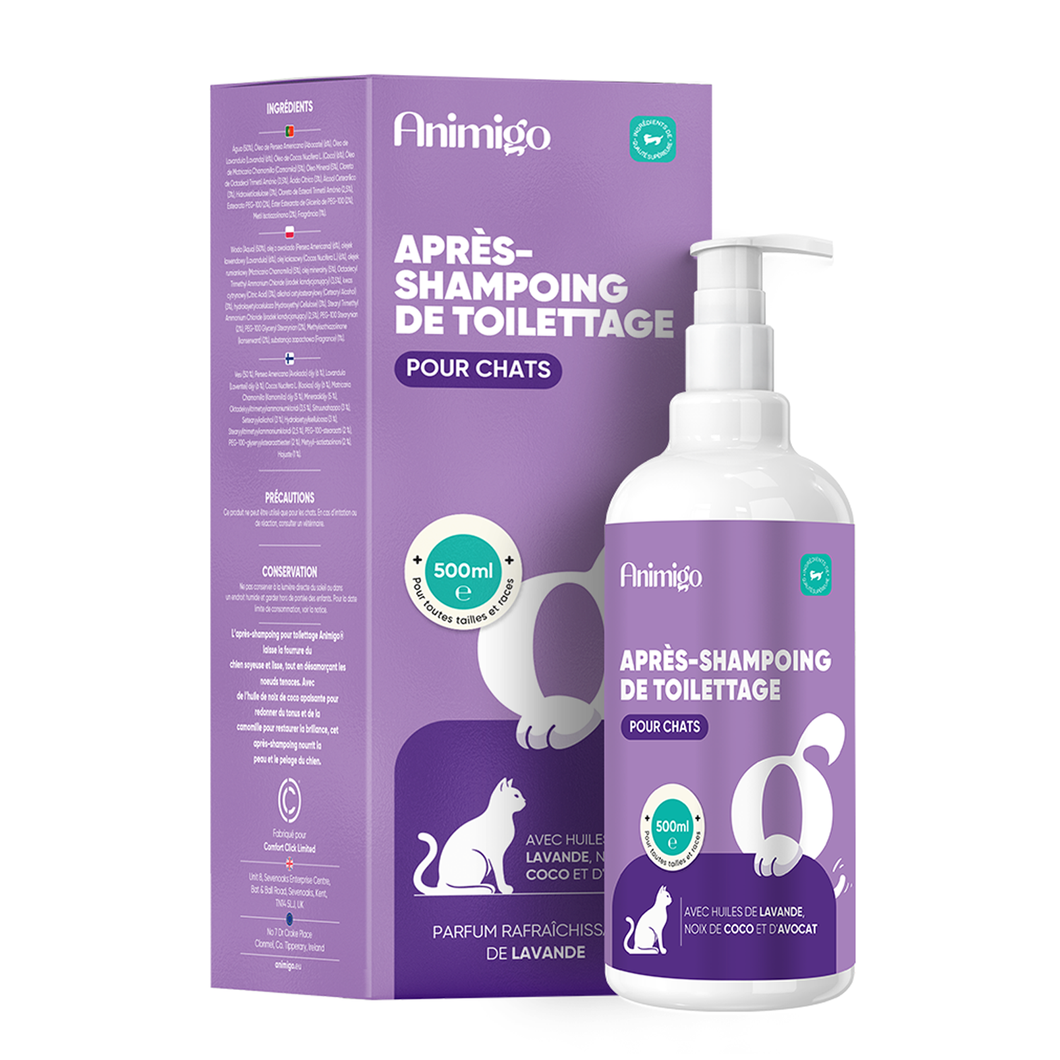 Après-Shampoing de Toilettage pour Chats 500ml