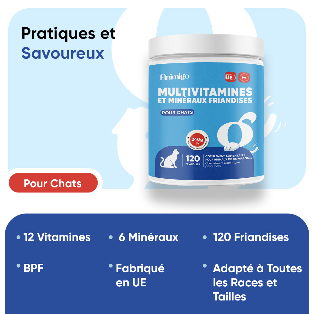 Multivitamines et minéraux pour chats, 120 comprimés à mâcher