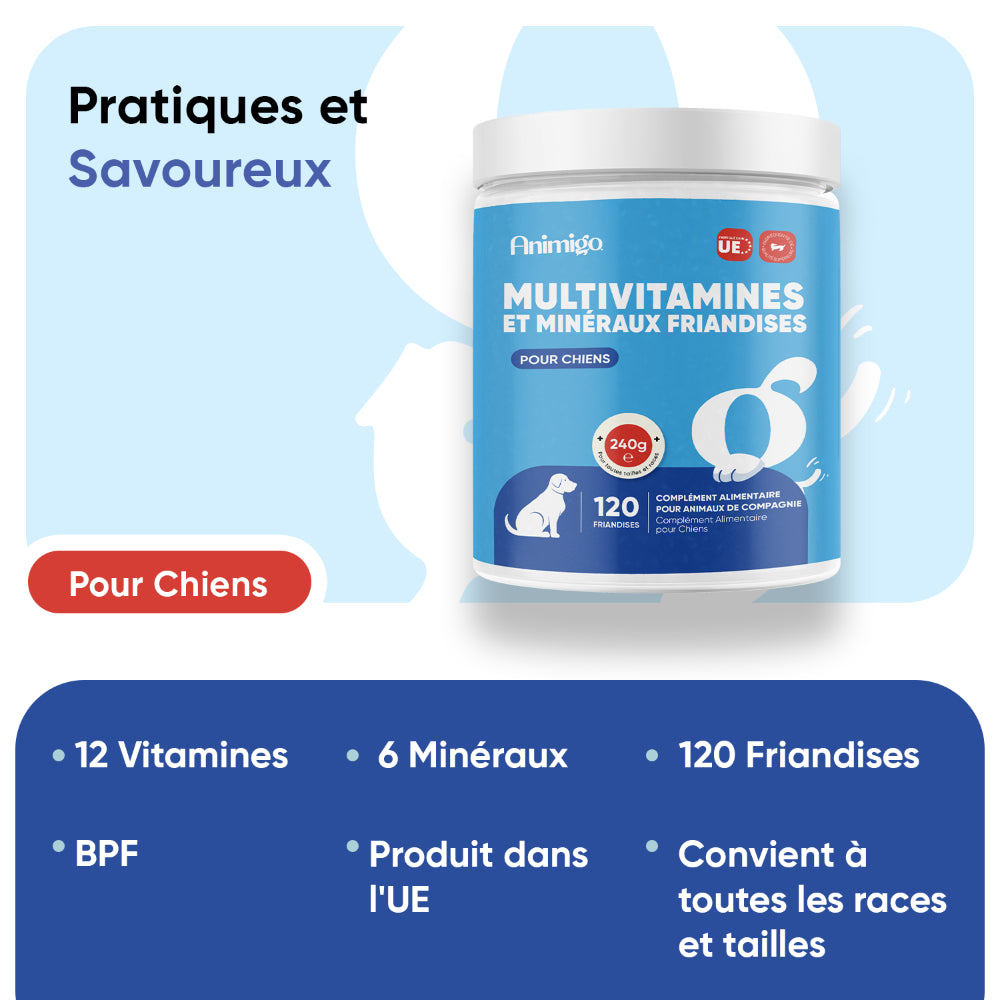 Multivitamines et minéraux pour chiens, 120 bouchées tendres