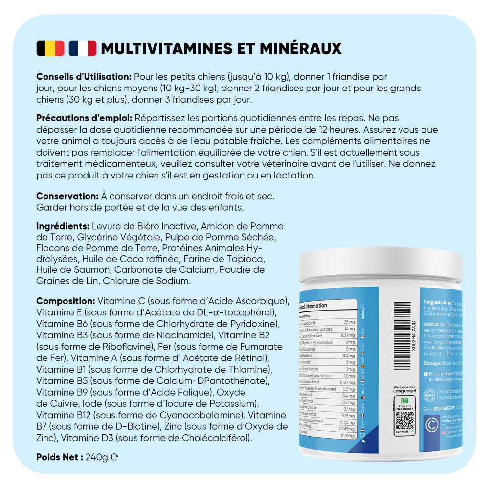 Multivitamines et minéraux pour chiens, 120 bouchées tendres