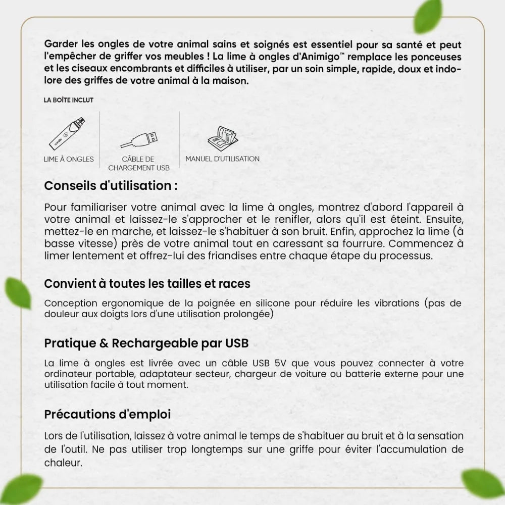 Conseils d’utilisation et précautions d’emploi de la Meuleuse à Griffes d’Animigo pour Chiens et Chats